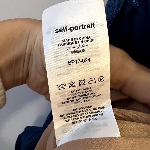 Self Portrait Lace Panel Pleated Blue Mini Dress size 4 CL - Picture 6 of 7